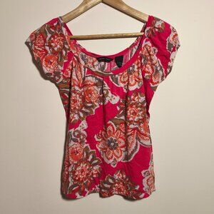 y2k New York & Co. 100% Cotton Paisley Scoop Neck Babydoll T-shirt sz XS Coral
